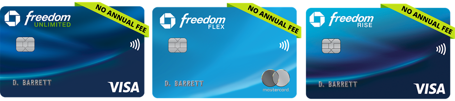VISA Freedom Unlimited (No Annual Fees), Master Card Freedom FLEX (No Annual Fees), VISA Freedom Rise (No Annual Fees)
