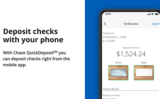 Deposita cheques con tu teléfono Con Chase QuickDeposit, puedes depositar cheques directamente desde la aplicación móvil