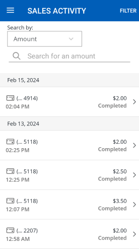 Screenshot of sales activity showing a list of previous sales made