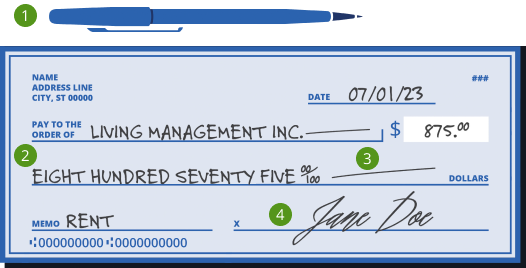 an check example with four labeled parts on ways to avoid check fraud