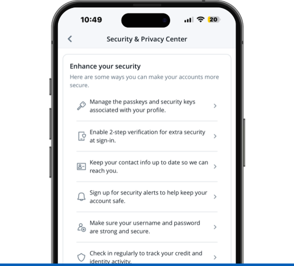 Phone showing your security settings in the Chase Mobile® app