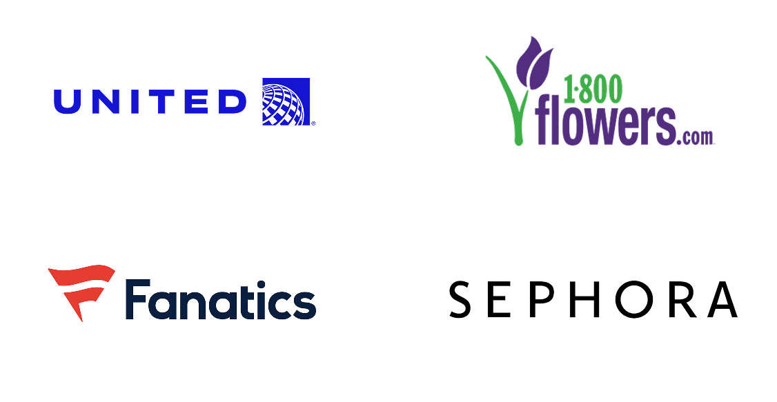 Image showing the United Arlines, Fanatics, 1-800-flowers.com, and Sephora logos
