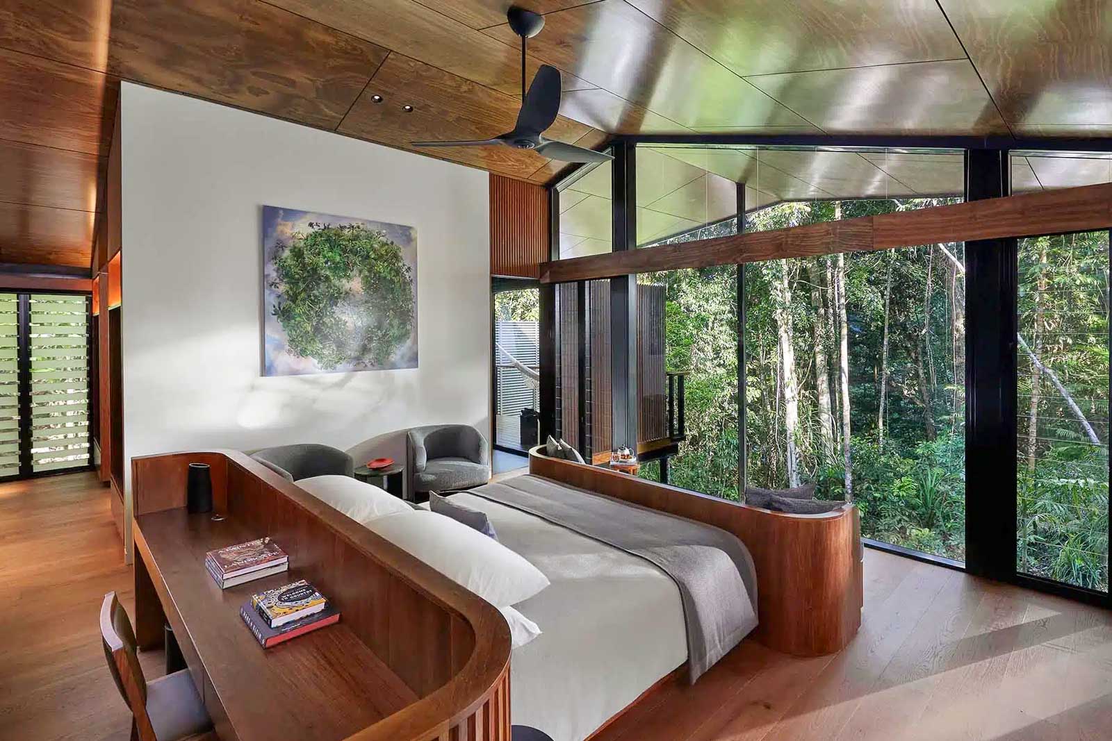 Bedroom with wood accents