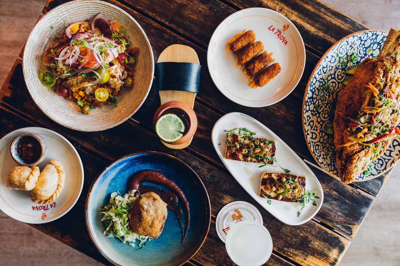 Plated food on table