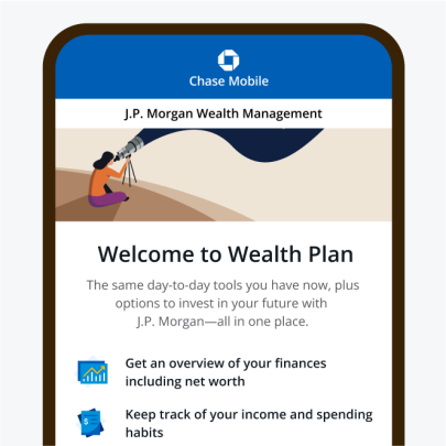 Chase Mobile Welcome to Wealth Plan Screen